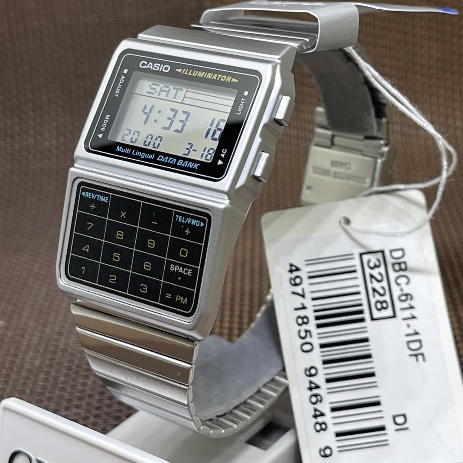Casio DBC-611-1D Databank Men Calculator Alarm Stainless Steel Digital Watch