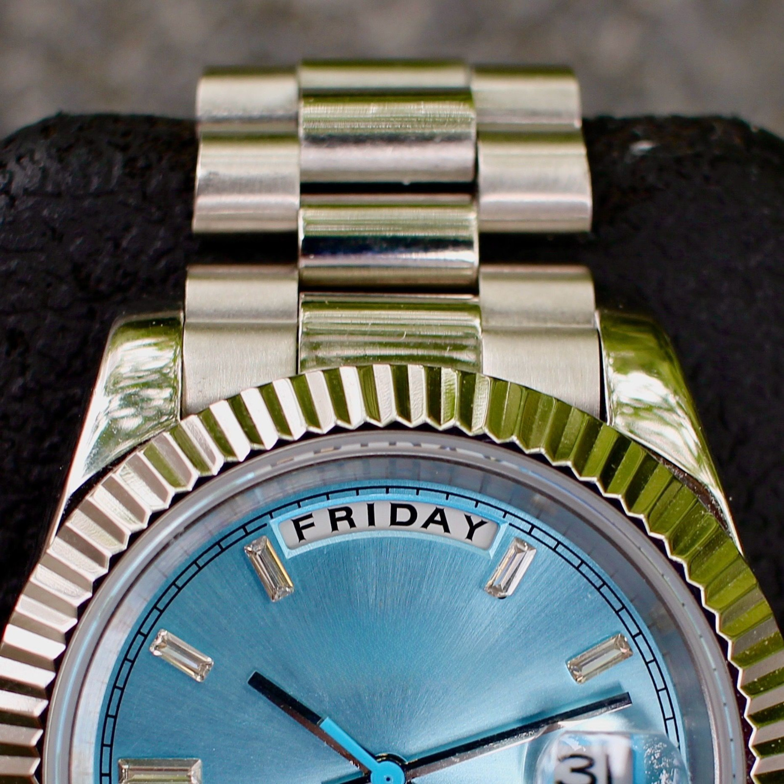 Custom Built – Ice Blue Day-Date NH35 Japanese Automatic Fluted Steel Watch