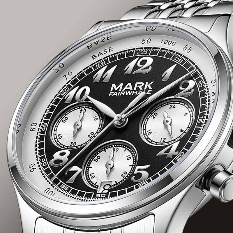 MARK FAIRWHALE 24-Hour Dial Calendar Chronograph Stainless Steel Quartz Watch