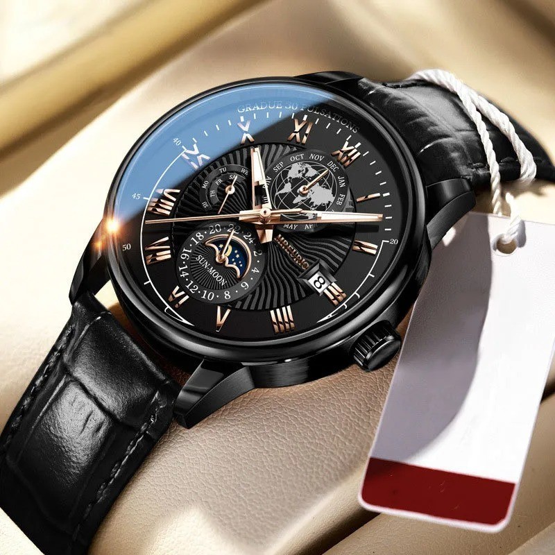 Men’s Business Quartz Watch With Round Dial And Imitation Leather Strap Featurin