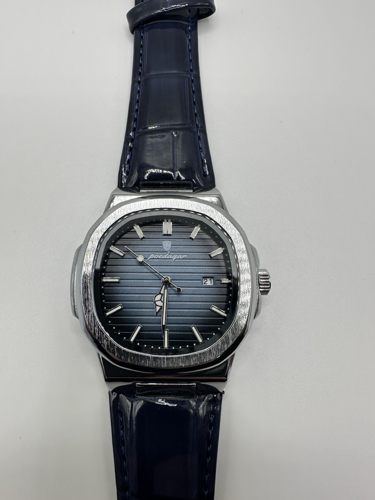 Poedagar 613 Men’s Analog Quartz Luminous Watch With Date Genuine Leather Blue