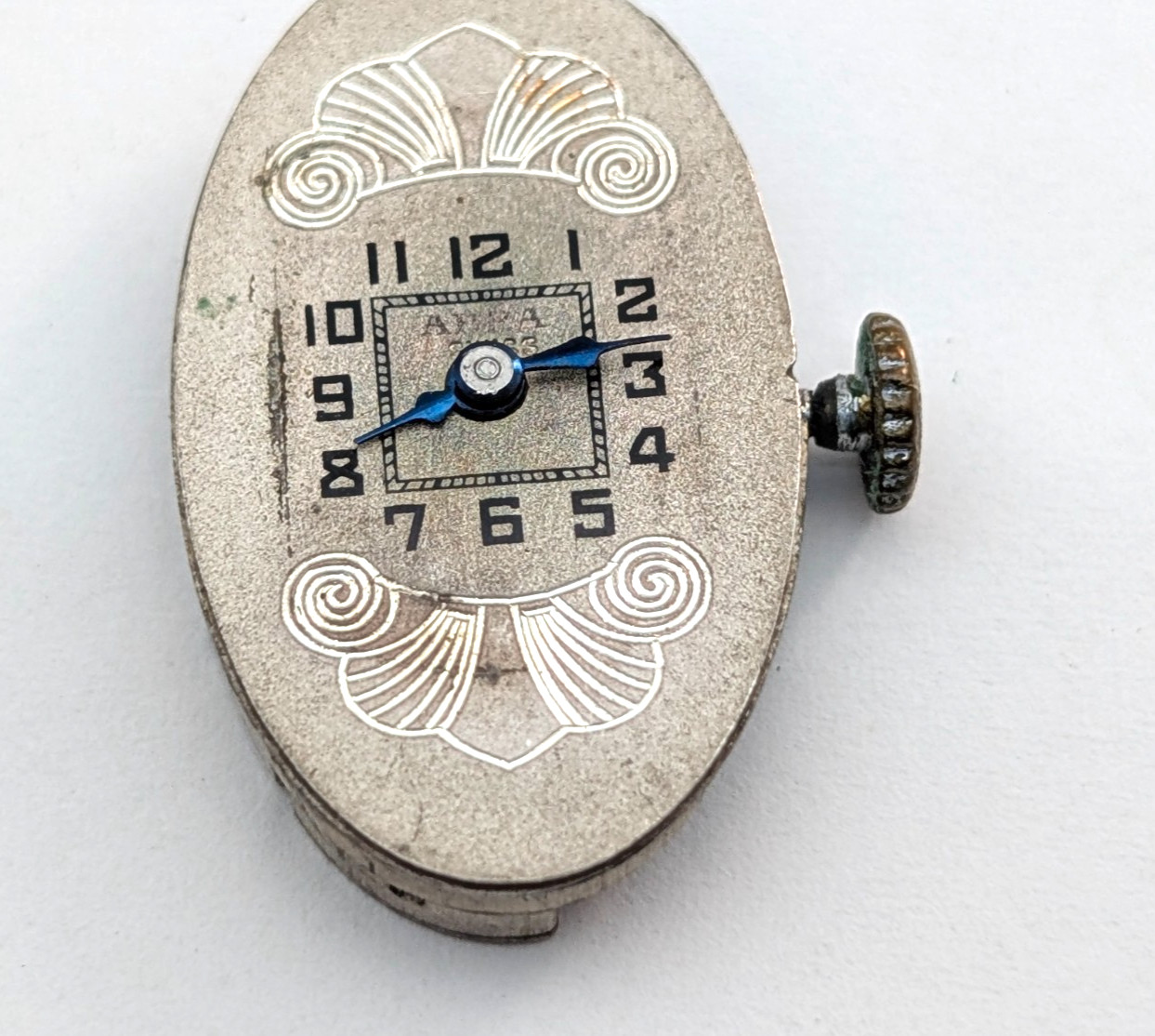 Antique ABRA 15j Art Deco Textured Dial Swiss Watch Movement 15mm PARTS REPAIR