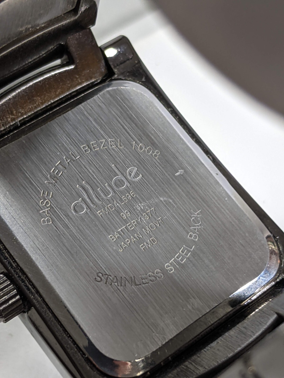 Allude Black Dial Rectangle Case Link Stainless Steel Band Watch 6.75 Inch