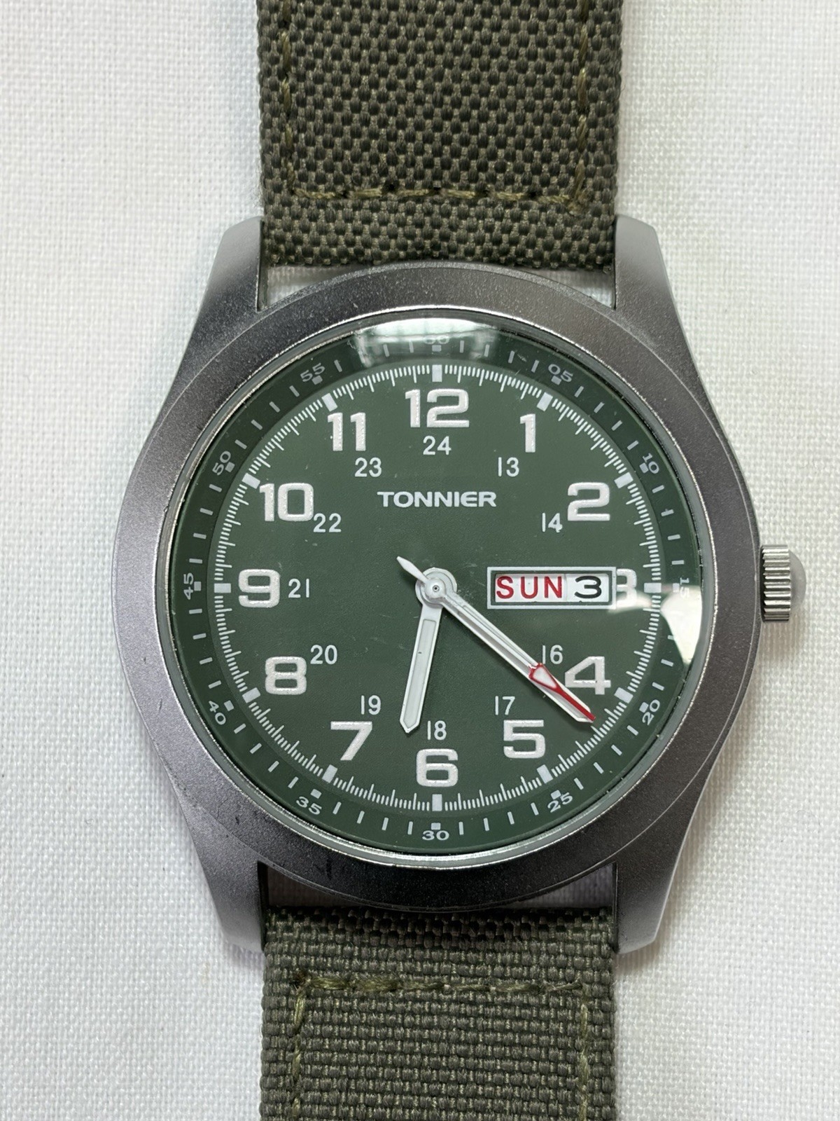 Tonnier FS-619 Quartz Field Watch Day Date 24hr Dial Japan Movt Nylon Strap