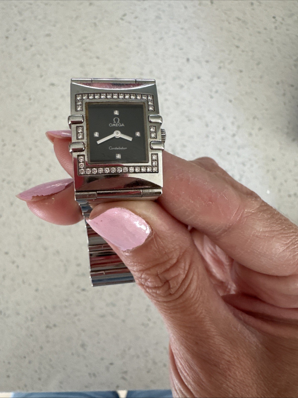 OMEGA Constellation Carre Quadra Diamond Bezel Qz Ladies Watch