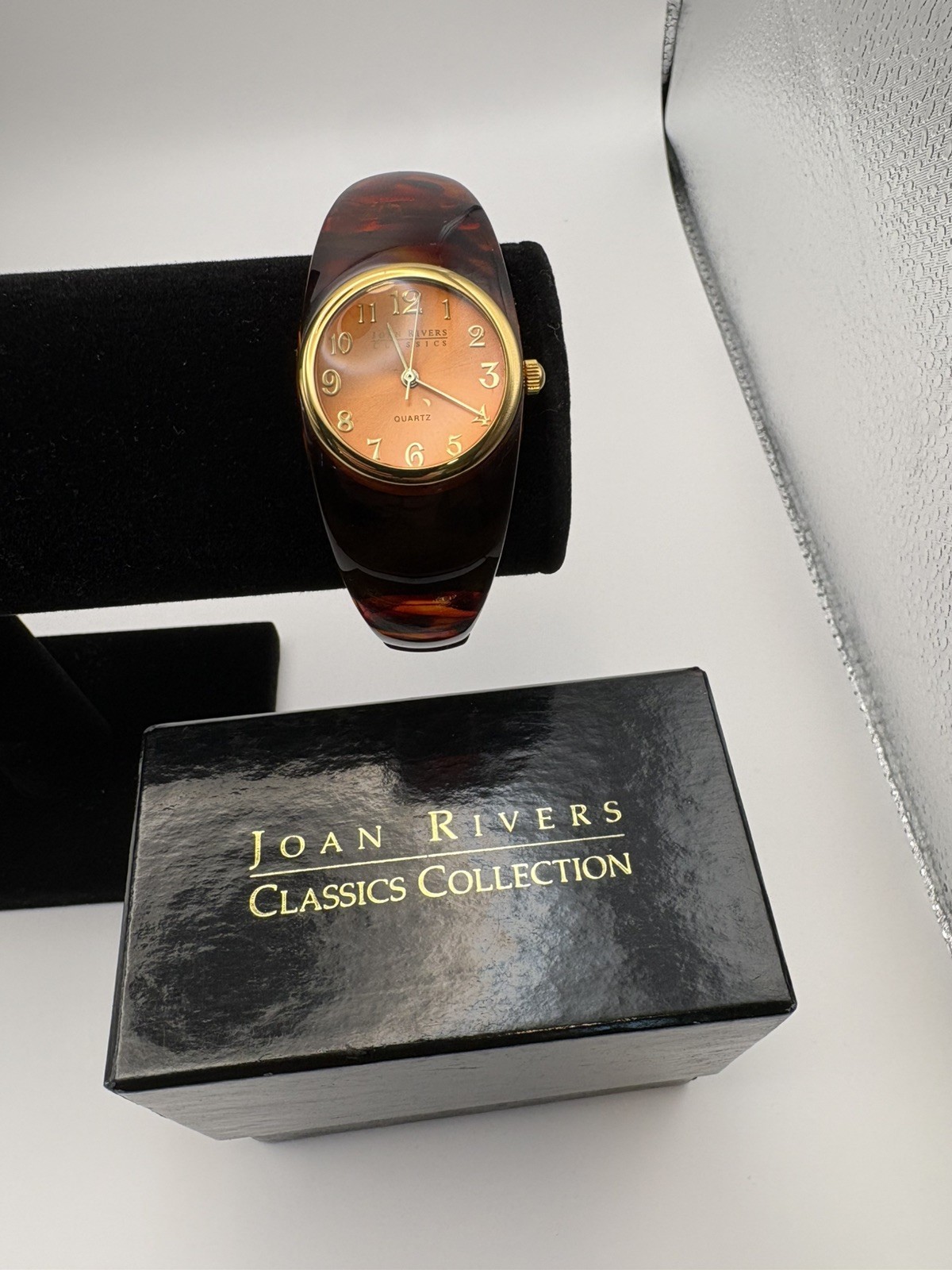 Joan Rivers Classics Tortoiseshell Bangle Cuff Watch Quartz Gold Tone NEW w Box