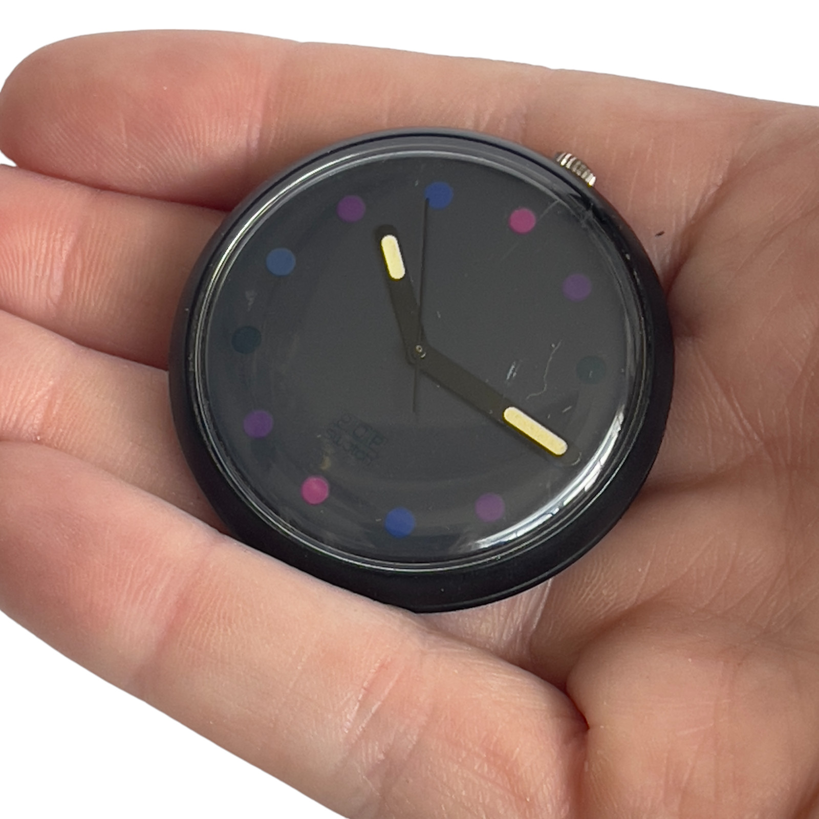 Vintage Swatch Pop Checks Watch Black Blue Purple Round 47mm 1991 New Battery