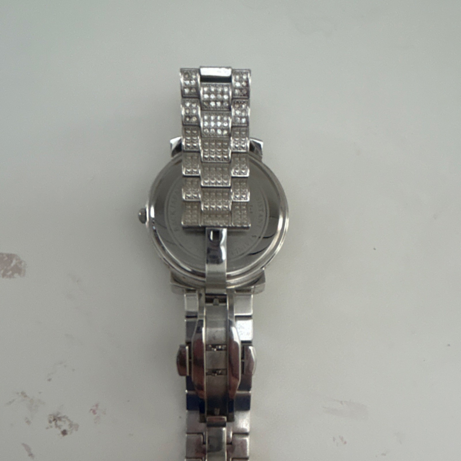 Adee Kaye Silver Diamond Pattern Quartz Luxury Wristwatch Water-Resistant Metal