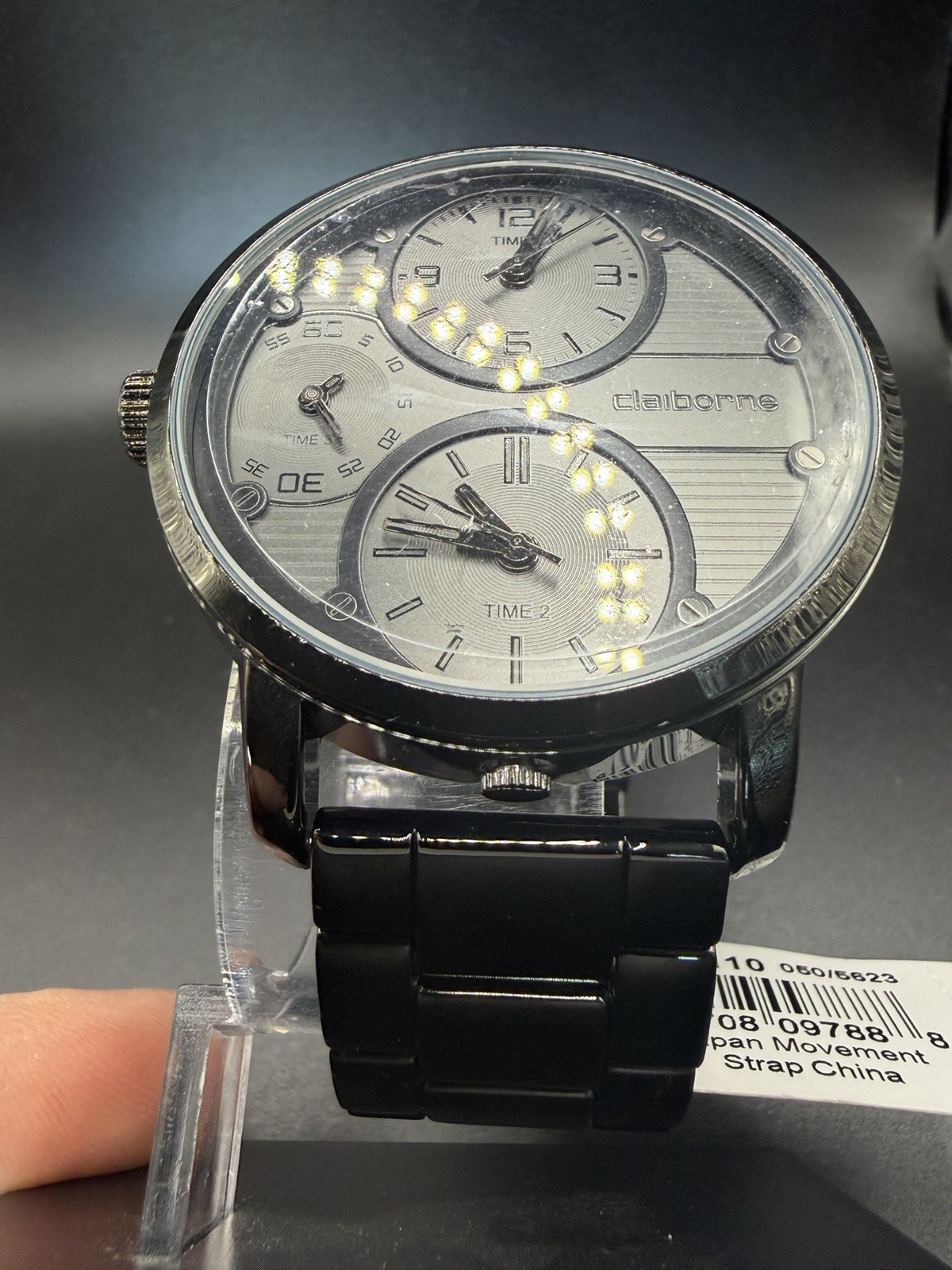 Men’s Liz Claiborne Triple Time Zone Watch, New Batteries, Gray/Black Dial 50 Mm