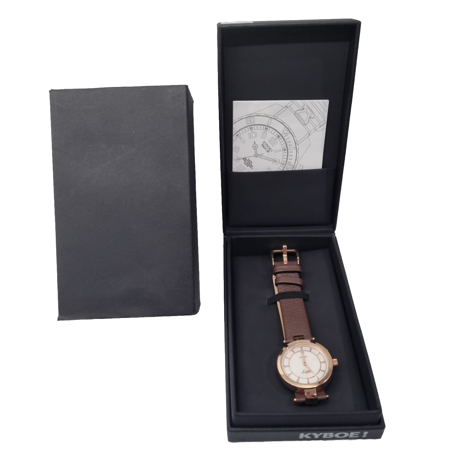 KYBOE! Lago Wristwatch Rose Gold Diamante Stud LED 35mm Leather Strap Boxed NOS