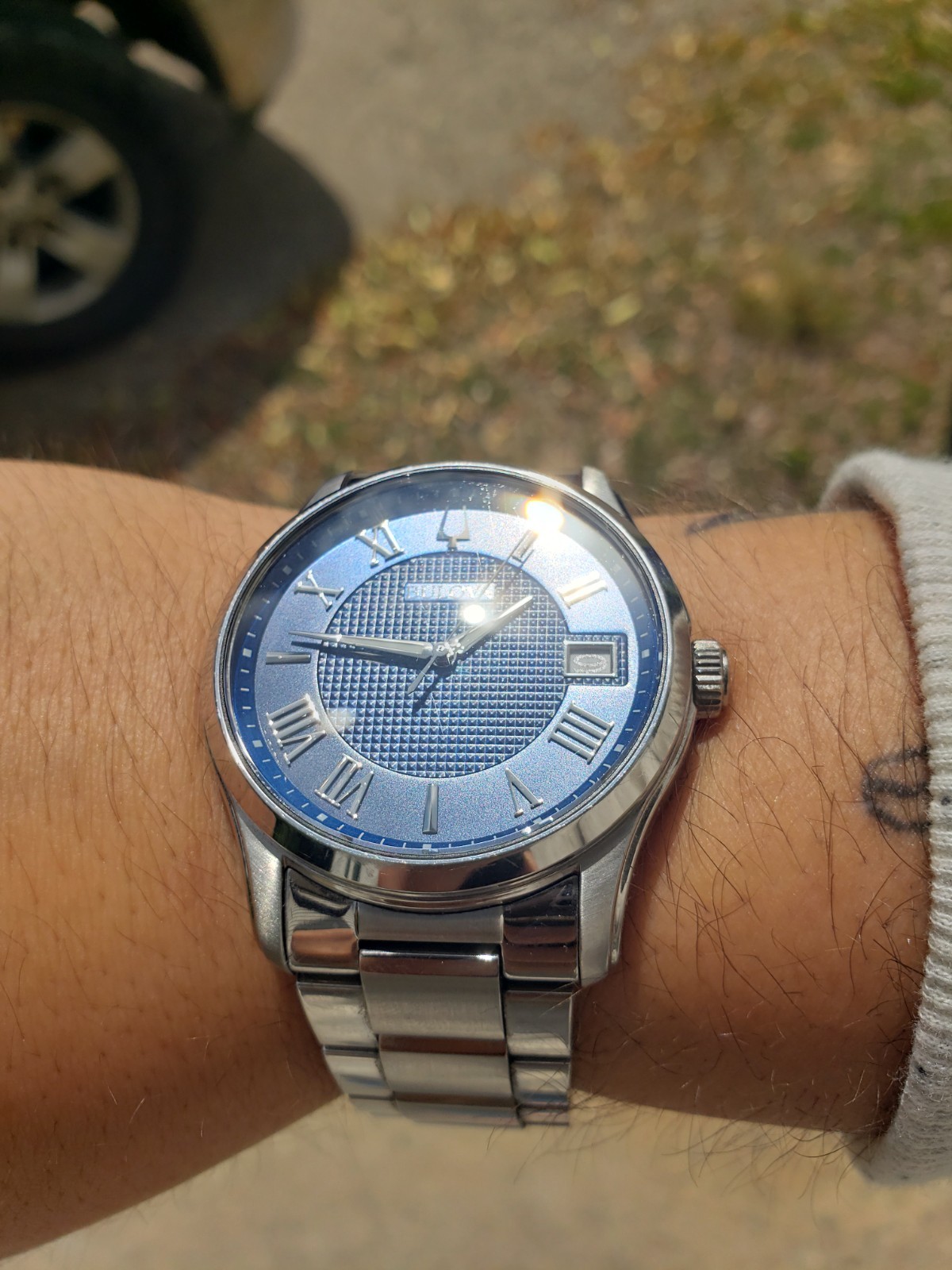 Mens Watch Blue Dial Stainless Steel Bulova Textured Dial Dress Watch