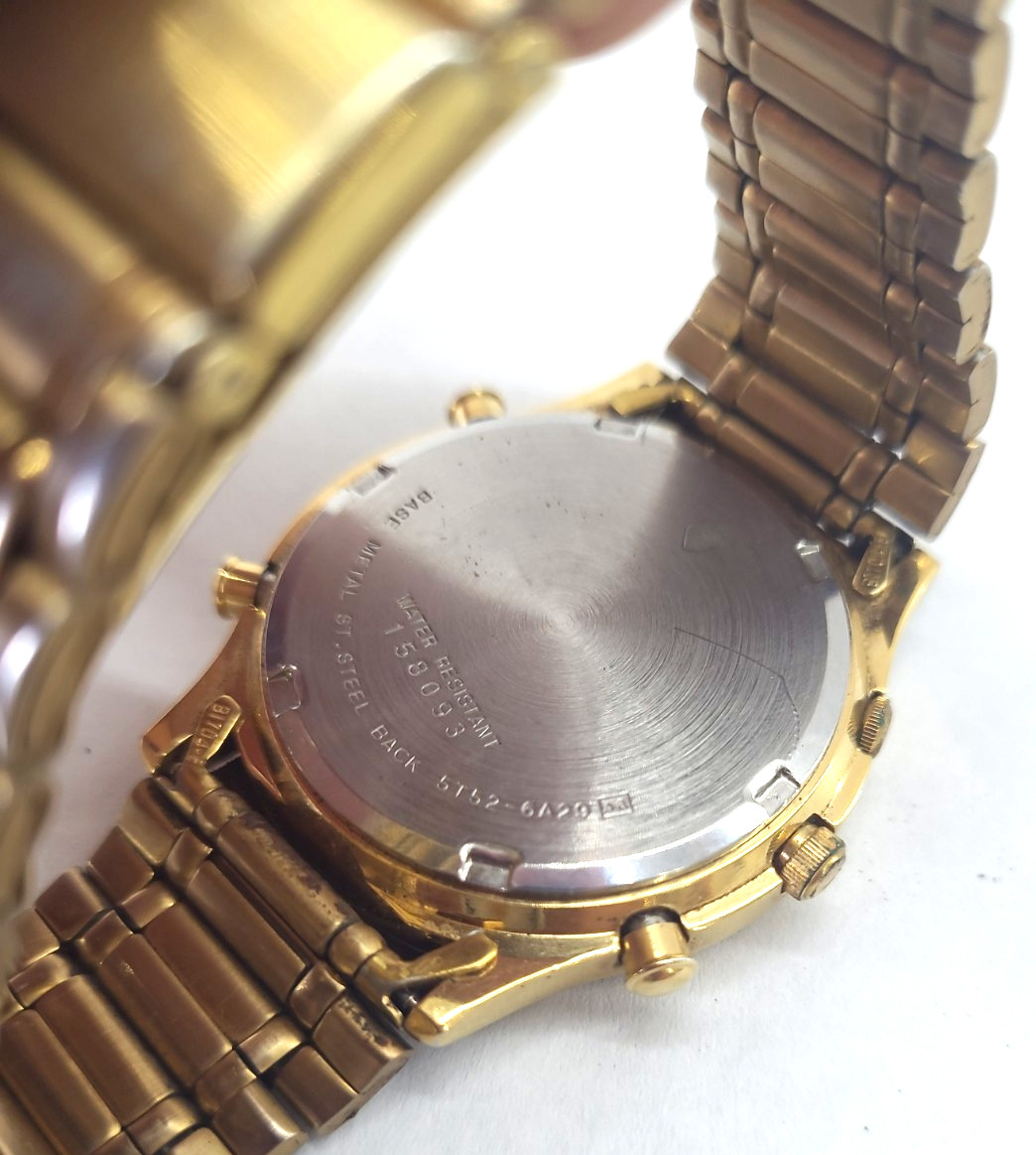 Vintage Seiko 5T52-6A29 World Timer GMT Alarm Gold Tone 37.5mm Watch