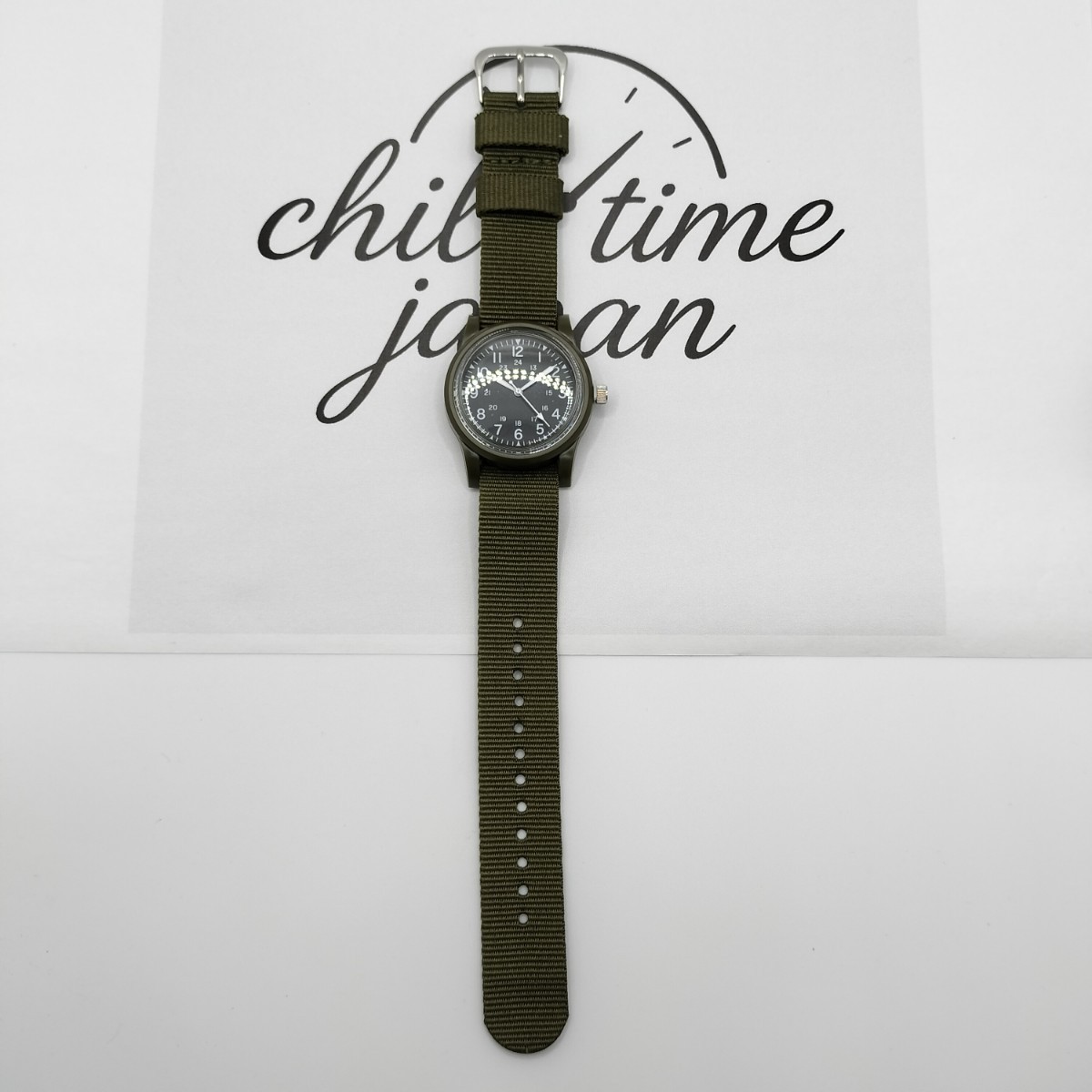 Daiso Military Watch Miri Set of 2 Olive & Black Movement New One-Piece Strap