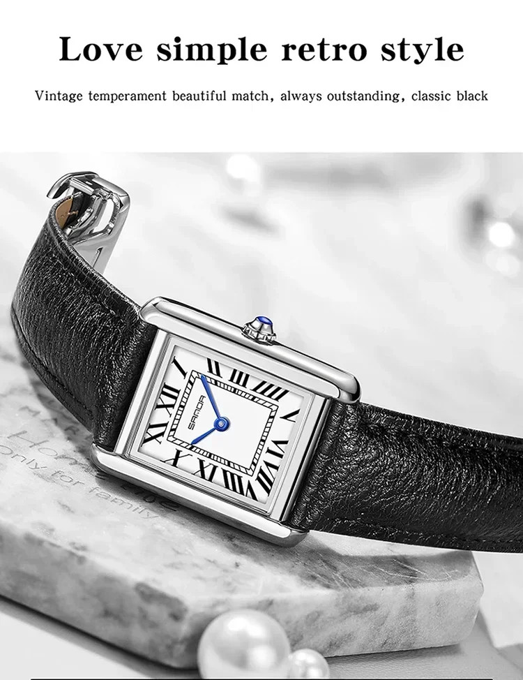 Men Women Square Dial Quartz Watch Leather Strap Waterproof Sport Casual