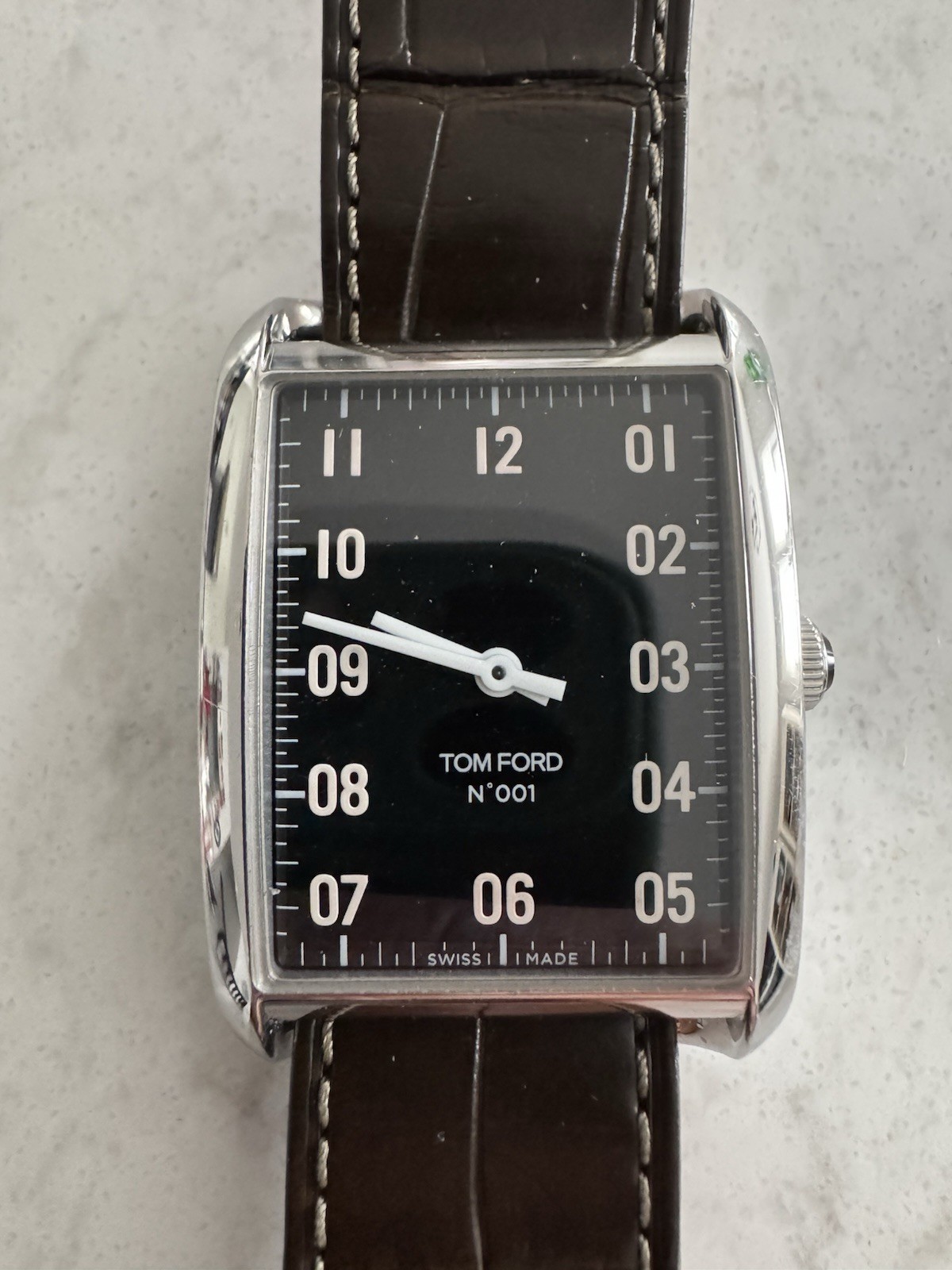 Authentic Tom Ford 001 Black 44mm Dial Tank Watch $2,070 Alligator 21mm $620