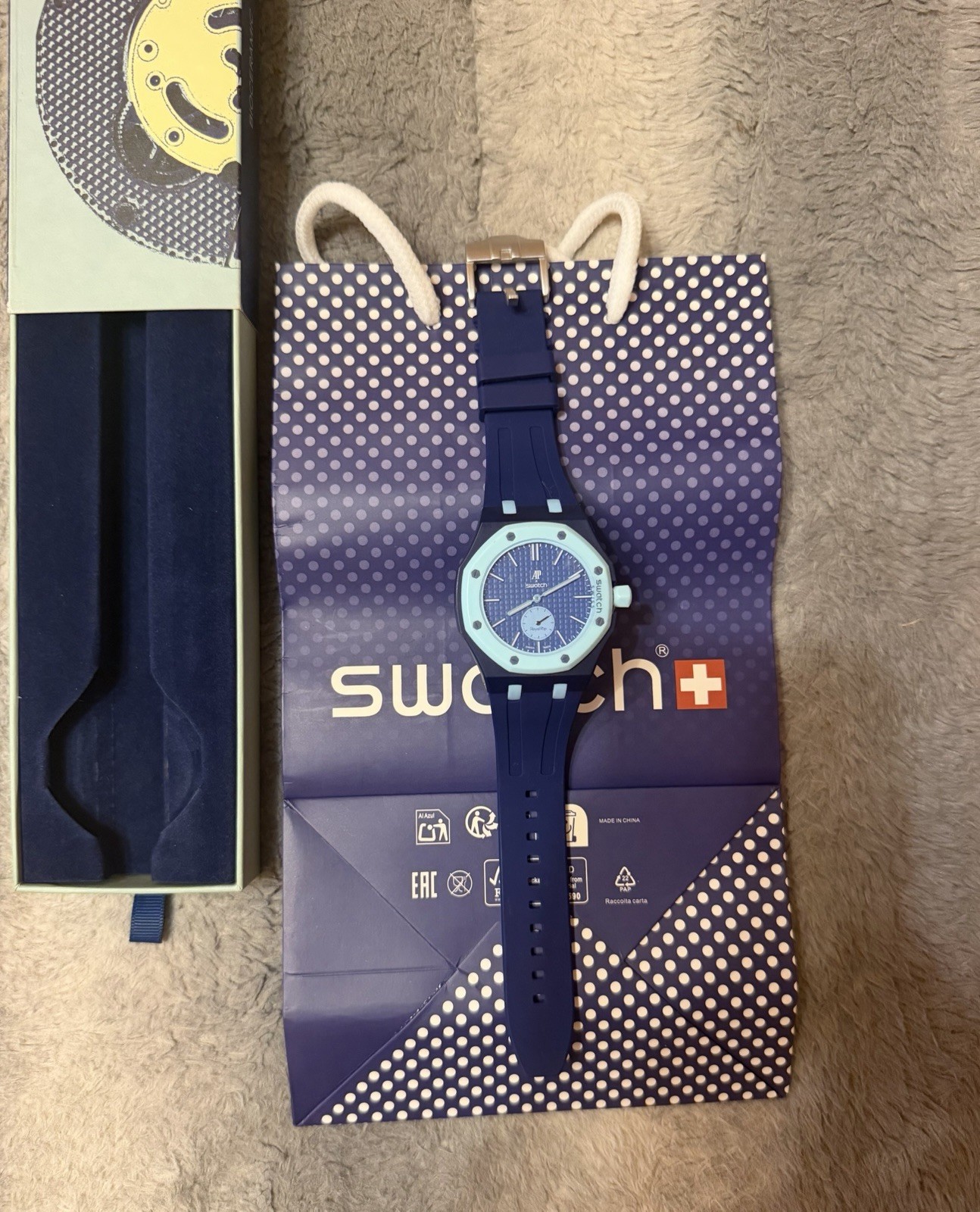 Swatch Royal Pop Quartz Blue Analog 41mm Wristwatch w/ Box & Papers
