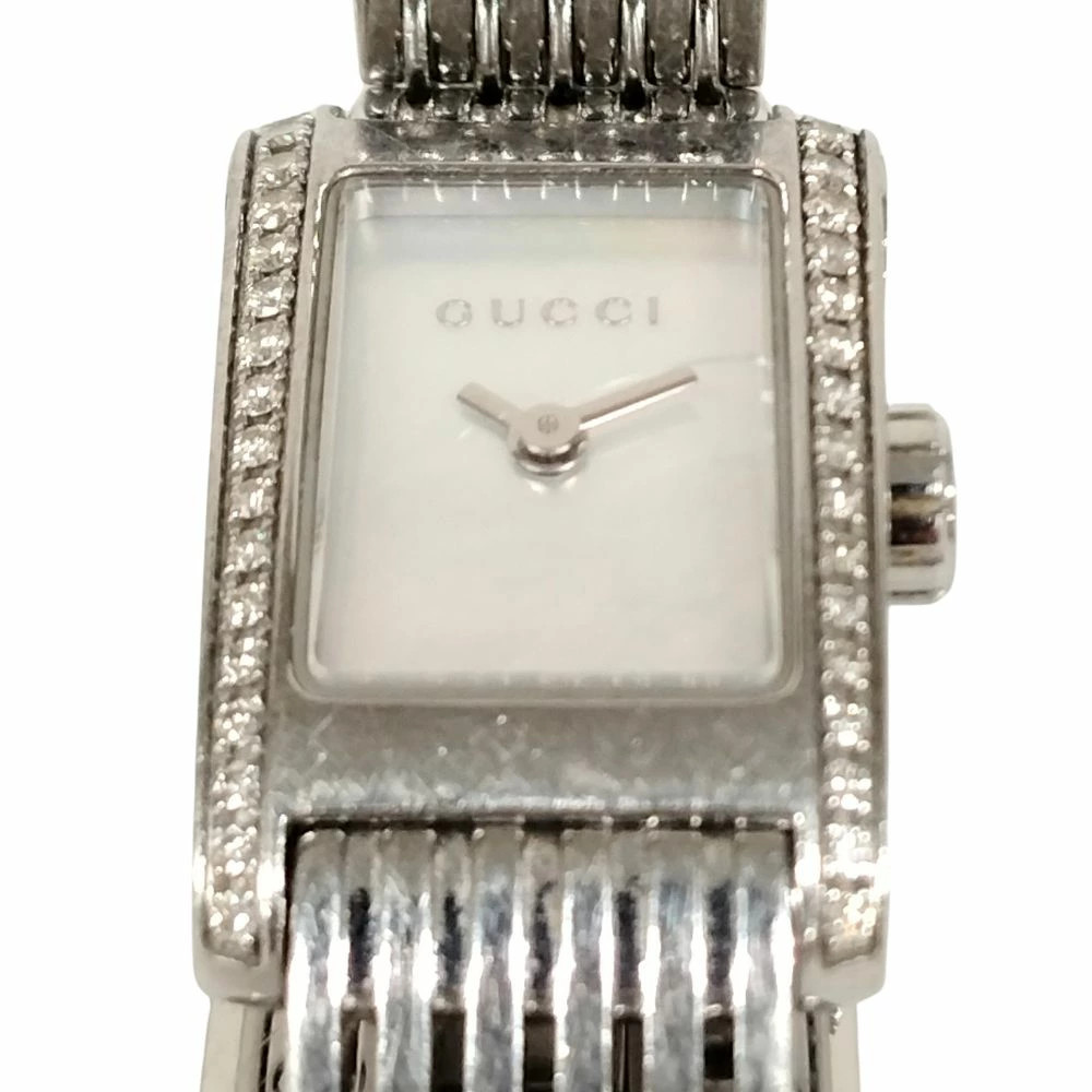 Gucci 8600L G Metro Shell Dial Diamond Bezel Ladies Quartz Watch Silver #S426118