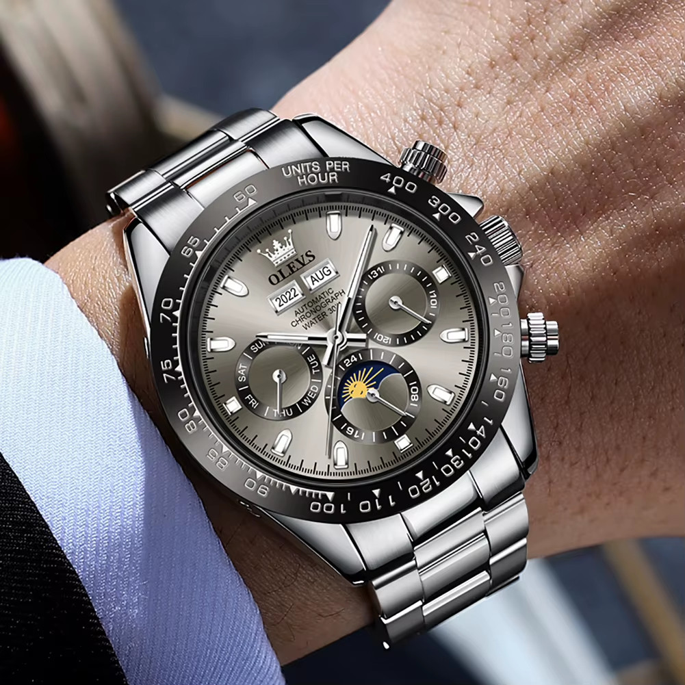 6654 Luxury Men’s Automatic Mechanical Watch Chronograph Waterproof Date Sport