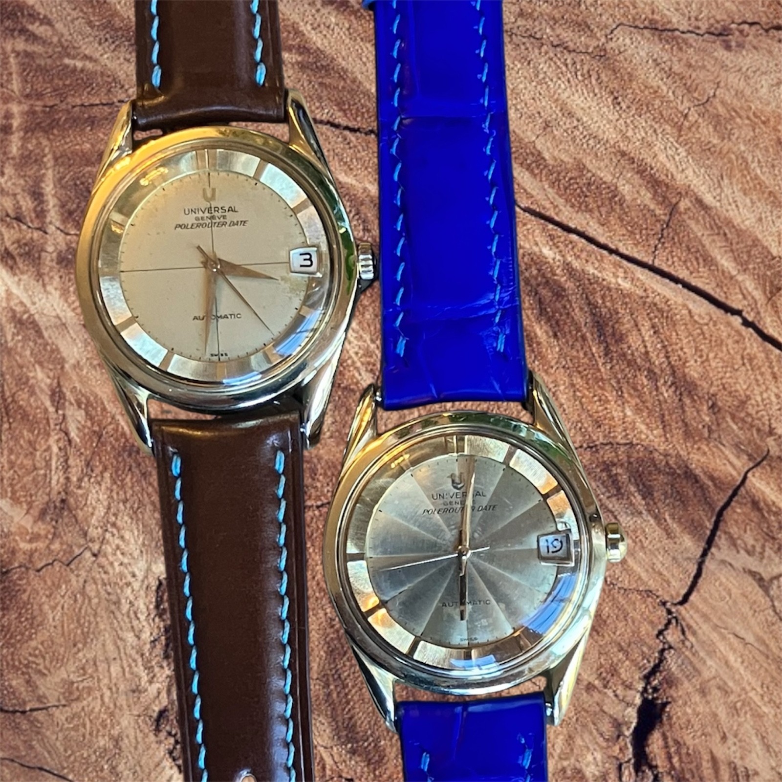Universal Geneve, Polerouter Date, gold plated, 35mm case, Guilloche gold dial