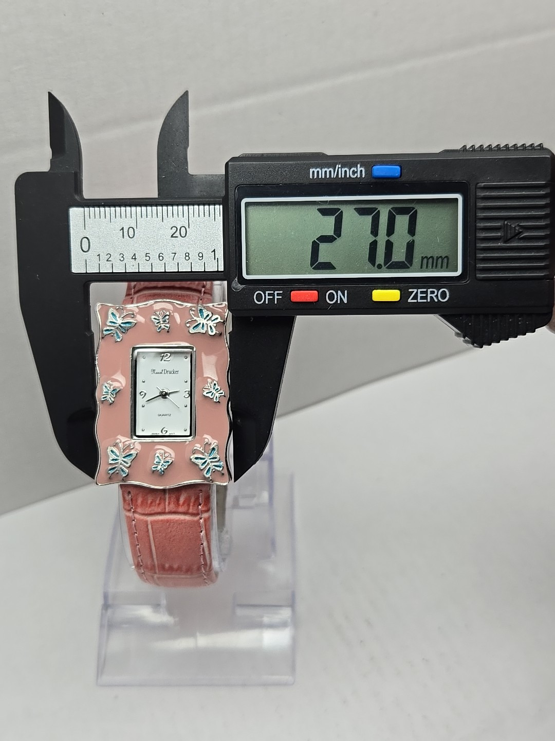 Womens Marcel Drucker Silver Tone Pink Enamel Blue Butterflies Watch New Battery