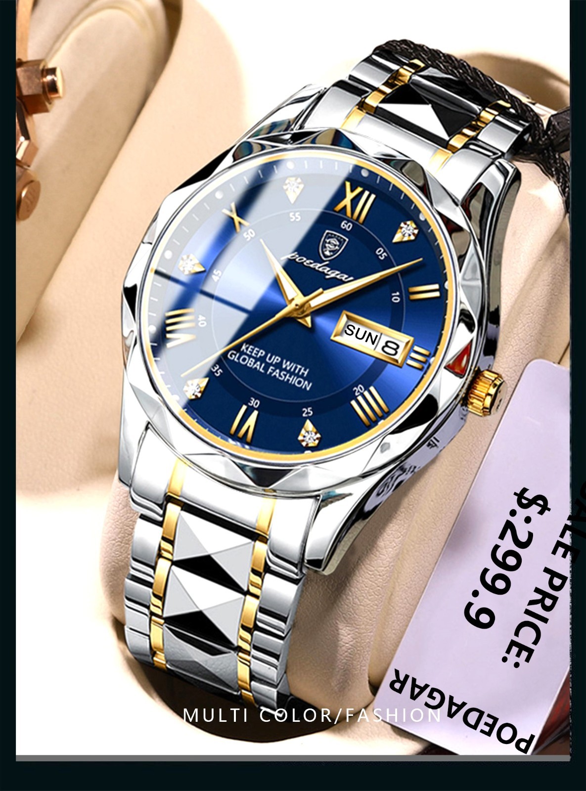 Original POEDAGAR Men Top Brand Business Luxury Waterproof Quartz Watch Blue UK