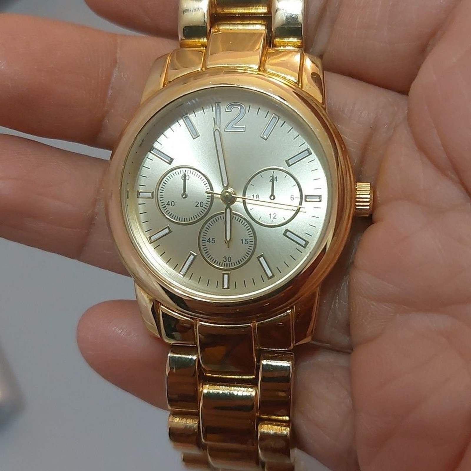 Charming Charlie Gold Tone Link Wrist Watch Foldover Clasp