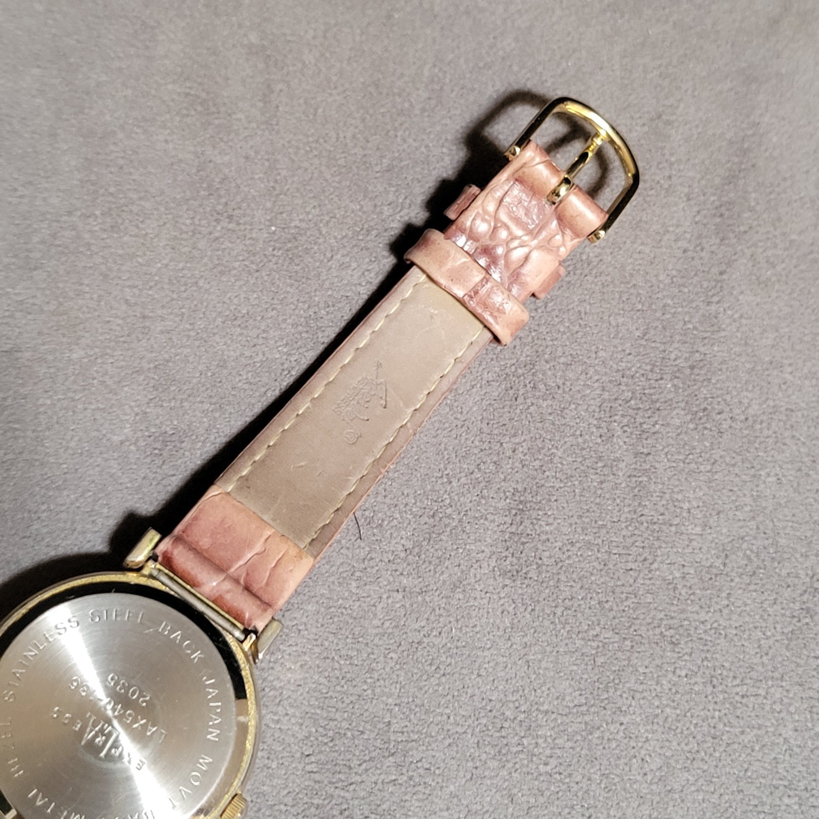 L.A. EXPRESS PRISM ABALONE GEAR PATTERN GOLD TONE WATCH MIYOTA New Battery
