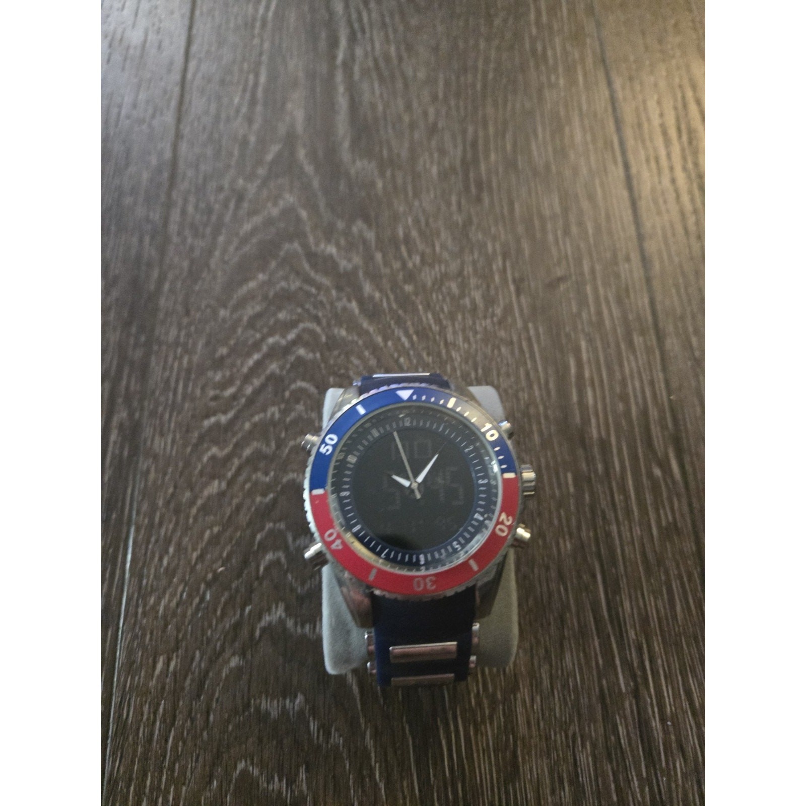 Navy Blue Men’s Quartz Watch Led Light Display Stainless Steel Wristwatch Sport