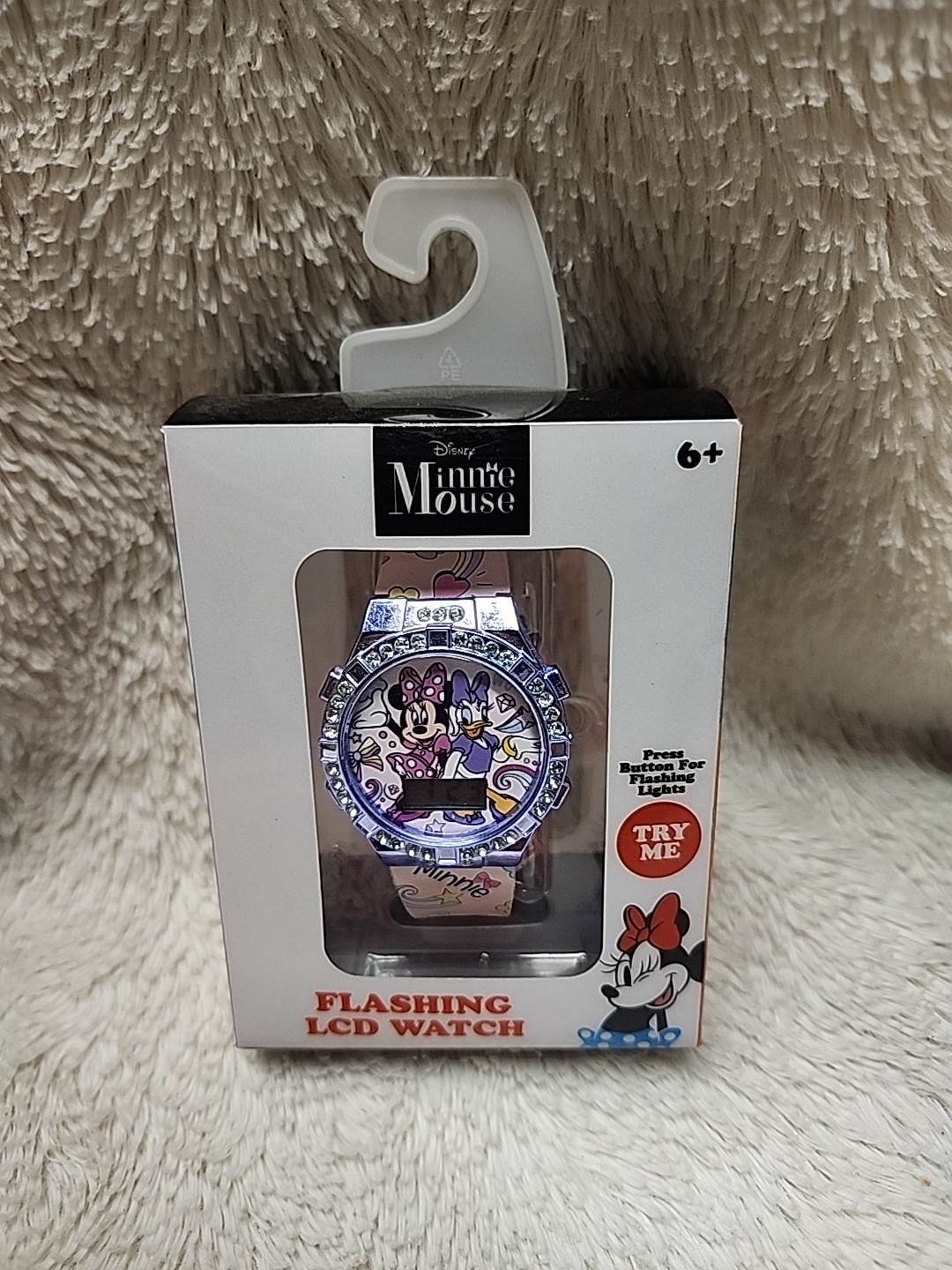 • Disney Minnie Mouse Flashing LED Watch New Rainbow Stars Pink Purple Flashing