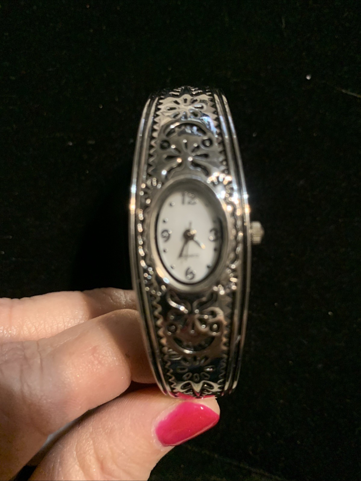 Vintage Silver Bracelet Bangle STUDIO Watch New Battery Boho Style Pretty!