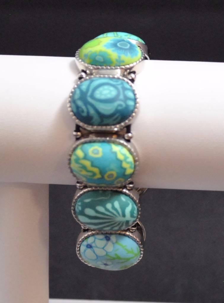Jilzarah Emerald Oval Watch Bracelet Polymer Clay Beads Handcrafted Artisan