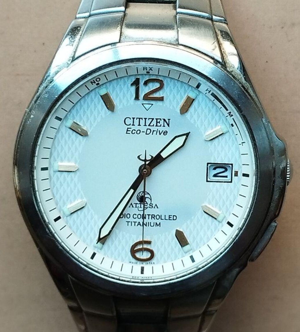 Citizen Attesa Eco-Drive Radio Controlled Date Titanium Watch Japan
