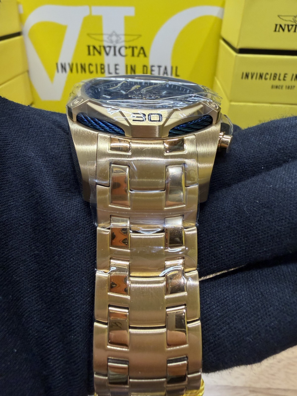 Invicta Bolt Tensora 34120 Men’s 50mm Gold Stainless Steel Cable Bezel Blue Dial