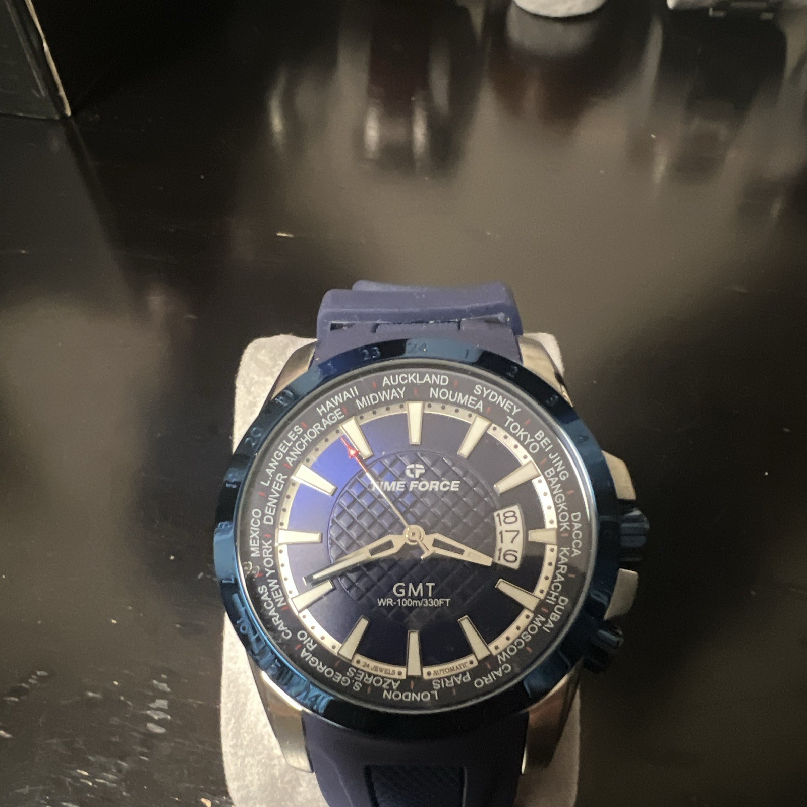 Time Force GMT Men’s Automatic GMT Watch Blue Dial Rubber Strap Date 100m