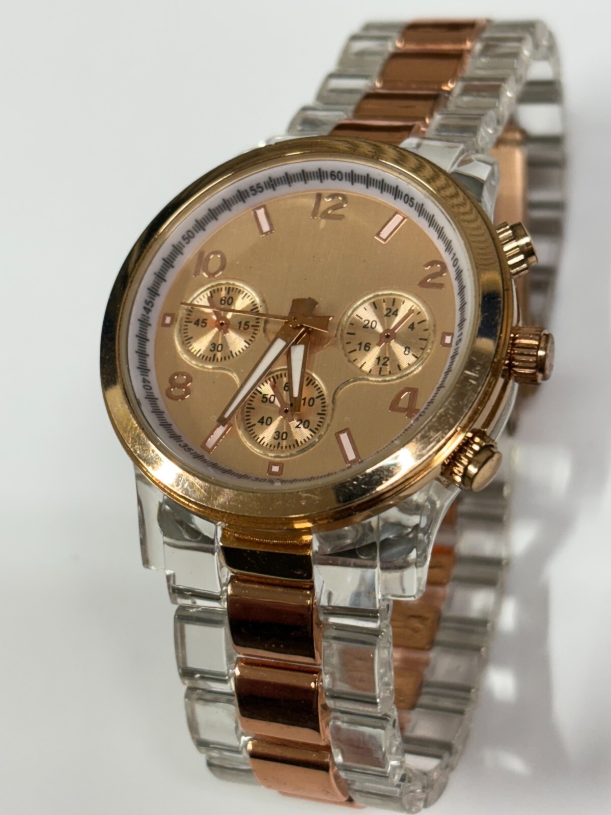 Rose Gold Colored Clear Plastic Resin Quartz Ladies Watch REPAIR