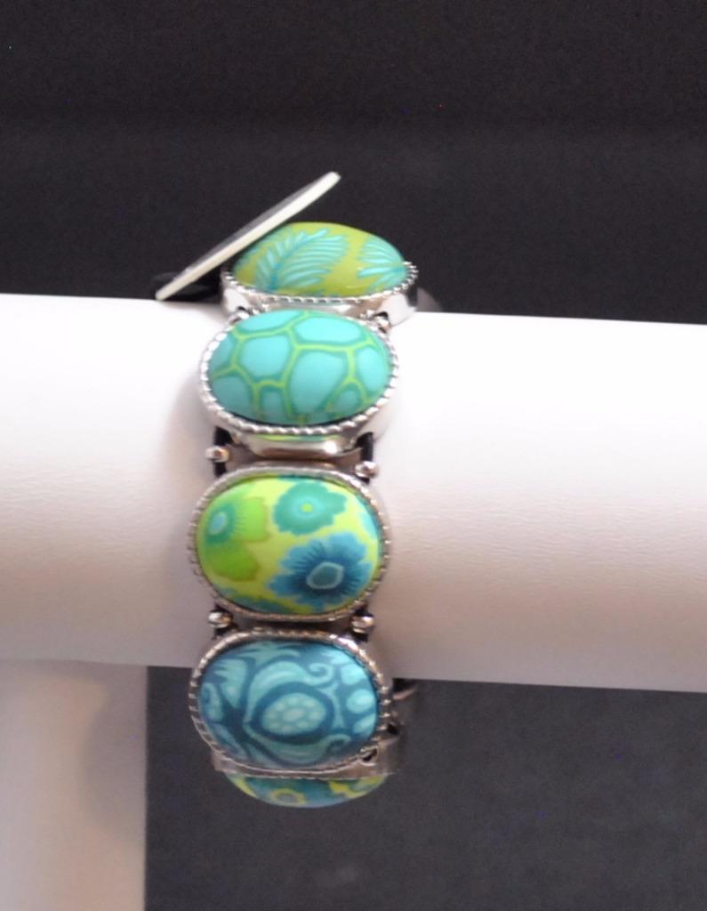 Jilzarah Emerald Oval Watch Bracelet Polymer Clay Beads Handcrafted Artisan