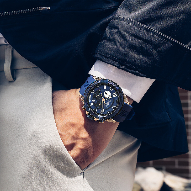 MEGIR Watch Men Waterproof Chronograph Calendar Military Male Rubber Wristwatch