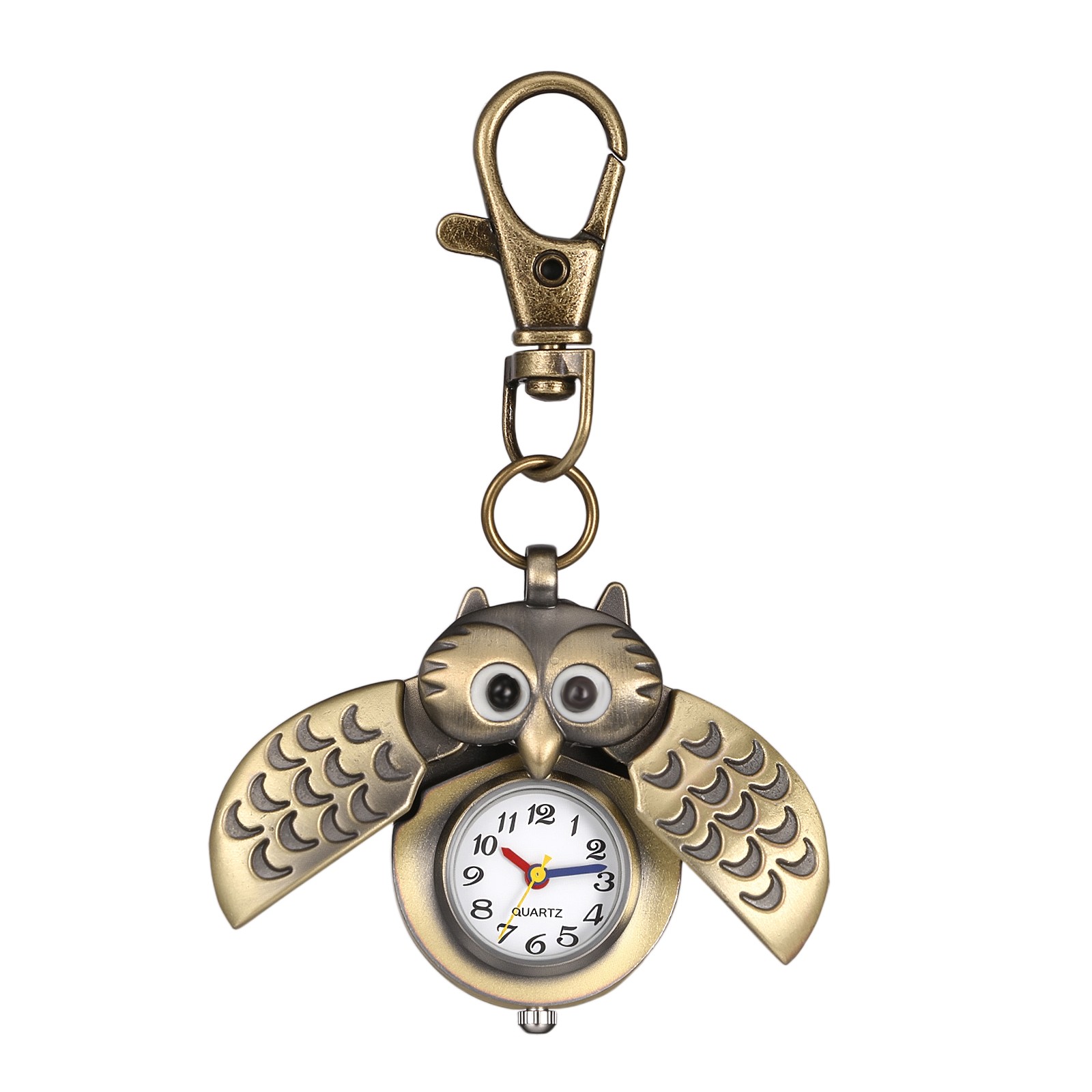 Unisex Bronze-Tone Owl Clip-on Carabiner Pocket Watch Luminous for Outdoor Sport