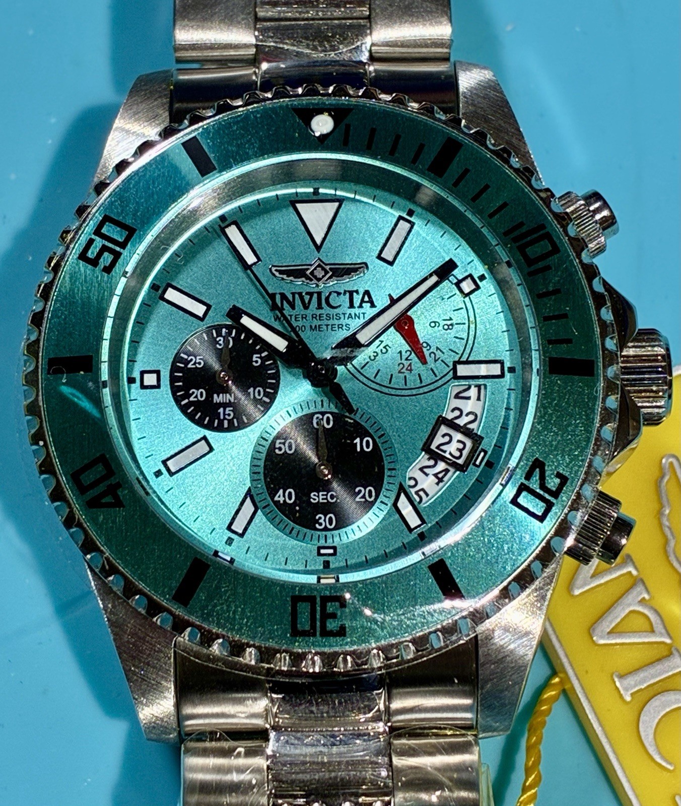 INVICTA PRO DIVER 44MM CHRONOGRAPH DATE TURQUOISE SUNBURST MULTIDIAL WATCH NEW!