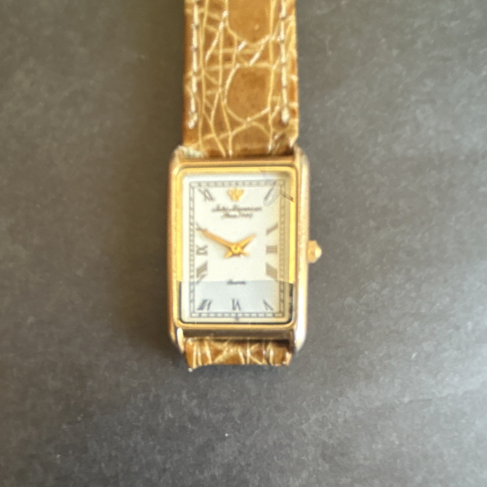 Elgin Elegante Women’s Quartz Rectangle Gold Tone White Roman Dial Brown Leather
