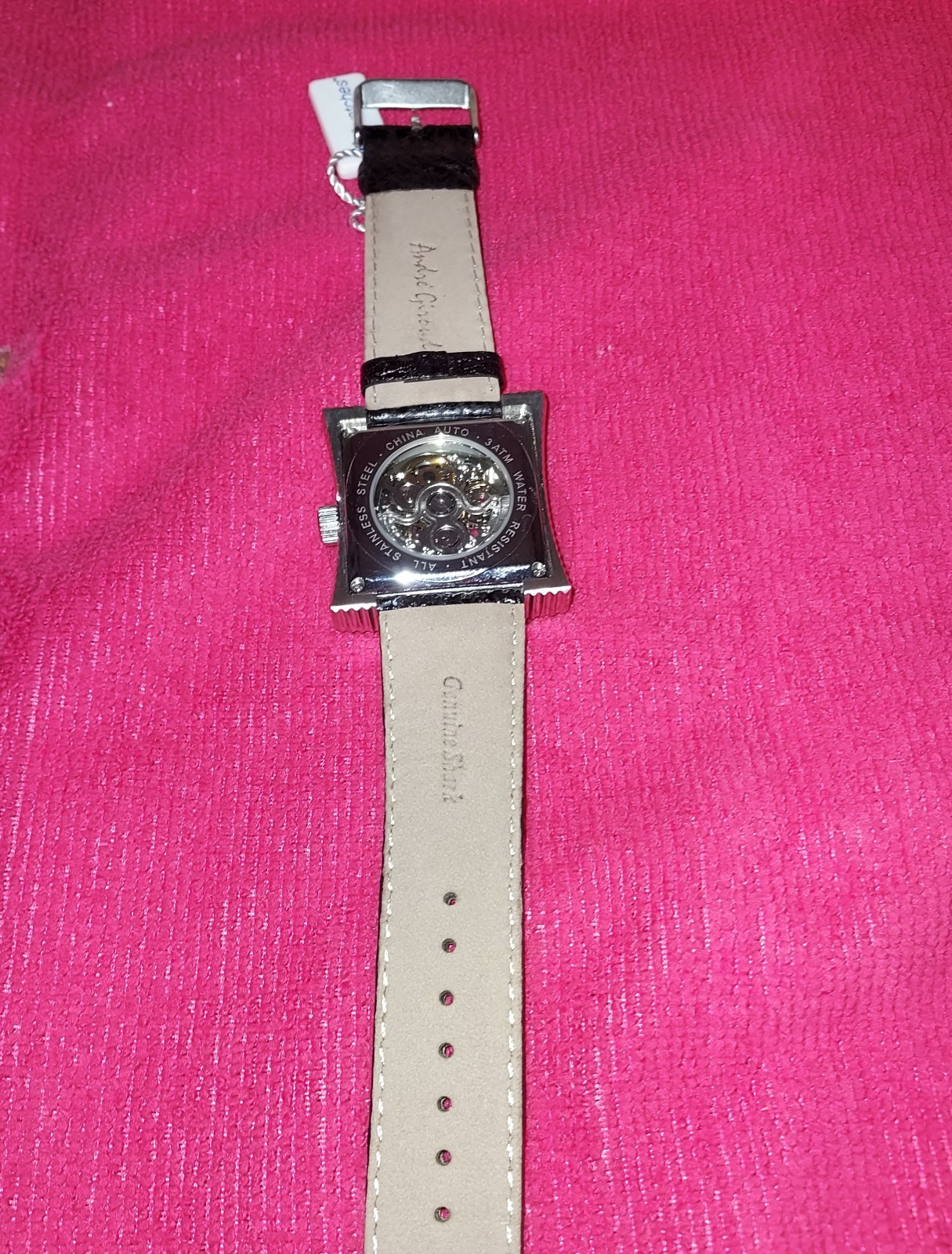 Andre Giroud Men’s Watch Self Winding Shark Leather Black Automatic Skeloton NOS