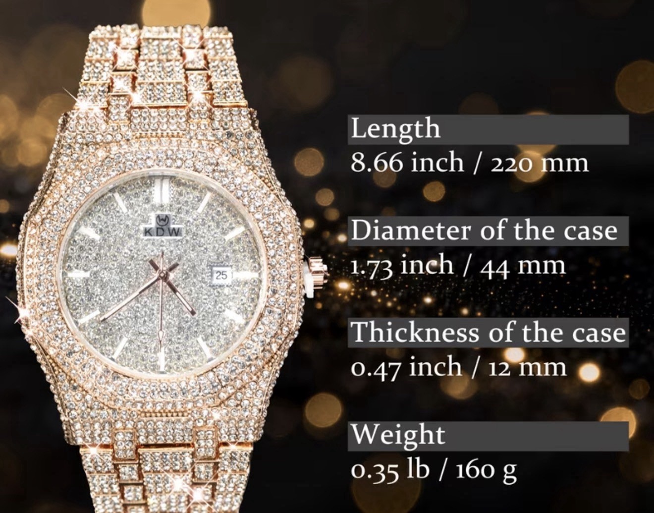 Bustdown”ICED” Out Luxury Wristwatch Diamond Pattern Gold Silver Movement Italy”