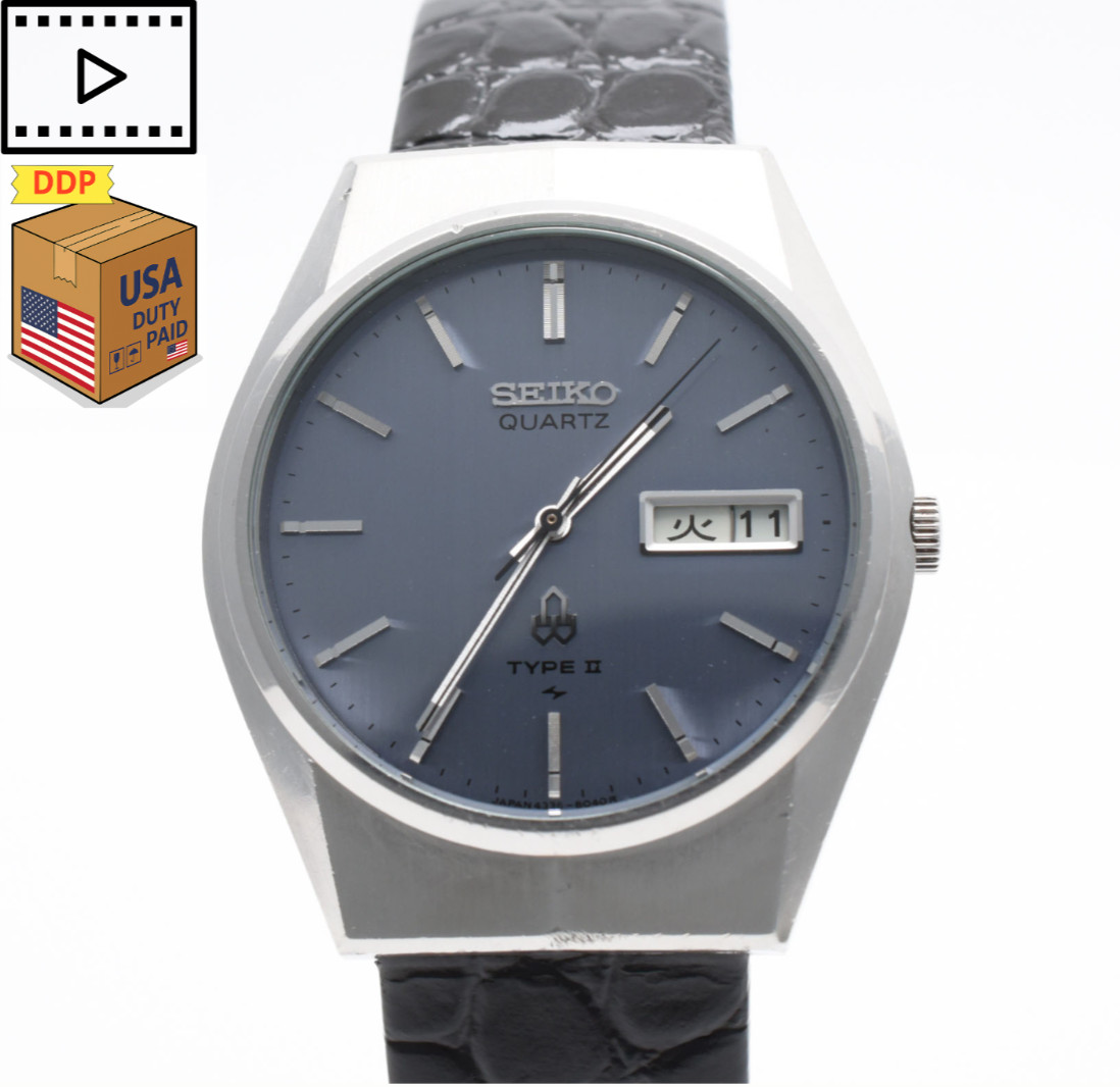 Vintage 1977 [NEAR MINT] SEIKO Type II 4336-8070 Blue Gray 35ｍｍ Quartz Men Watch