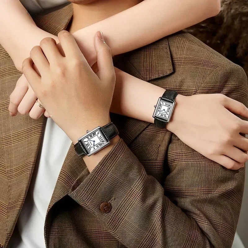 Men Women Square Dial Quartz Watch Leather Strap Waterproof Sport Casual