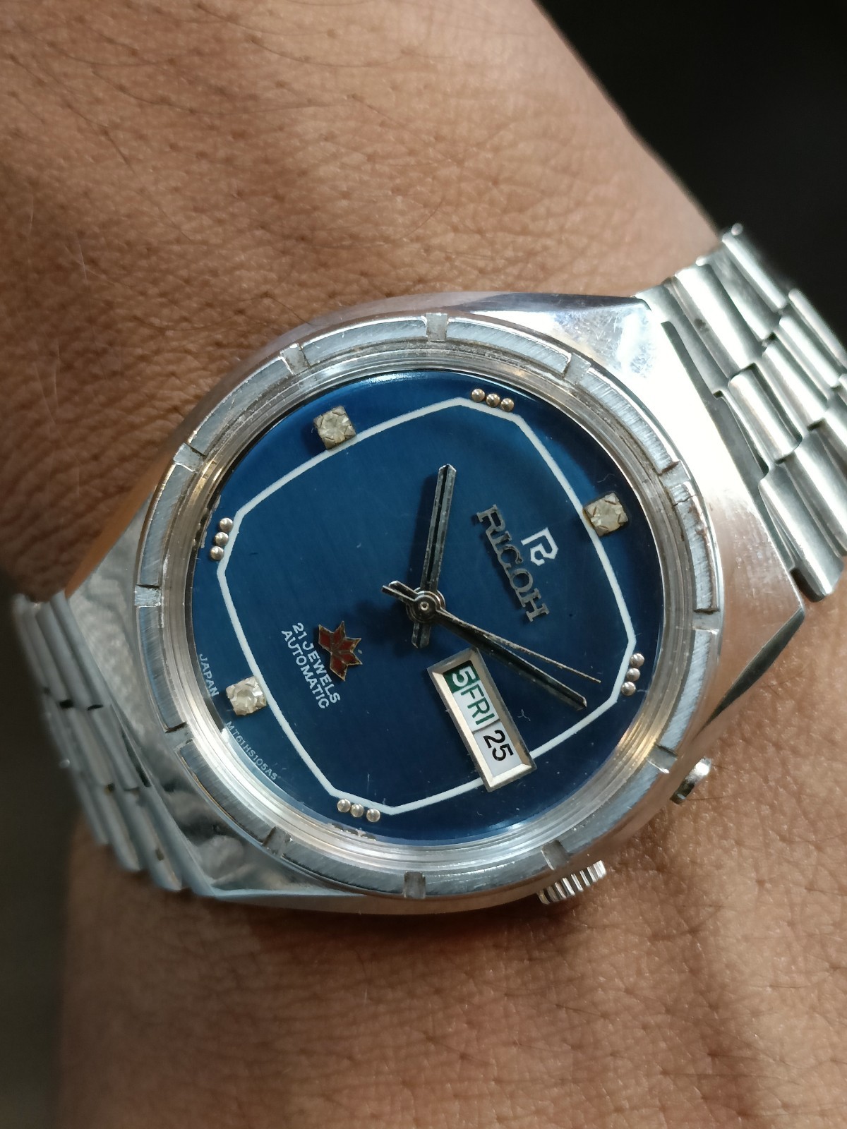 RICOH 21J AUTOMATIC BLUE DIAL 061565AA JAPAN MEN’S WORKING CONDITION