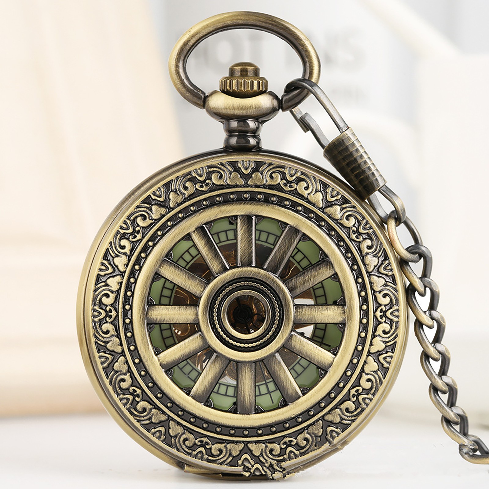 Vintage Mechanical Alloy Skeleton Roman Numeral Double Half Hunter Pocket Watch