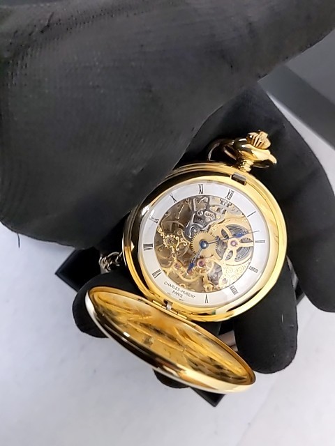 Charles-Hubert Paris Gold-Plated Stainless Steel Double Cover Pocket Watch