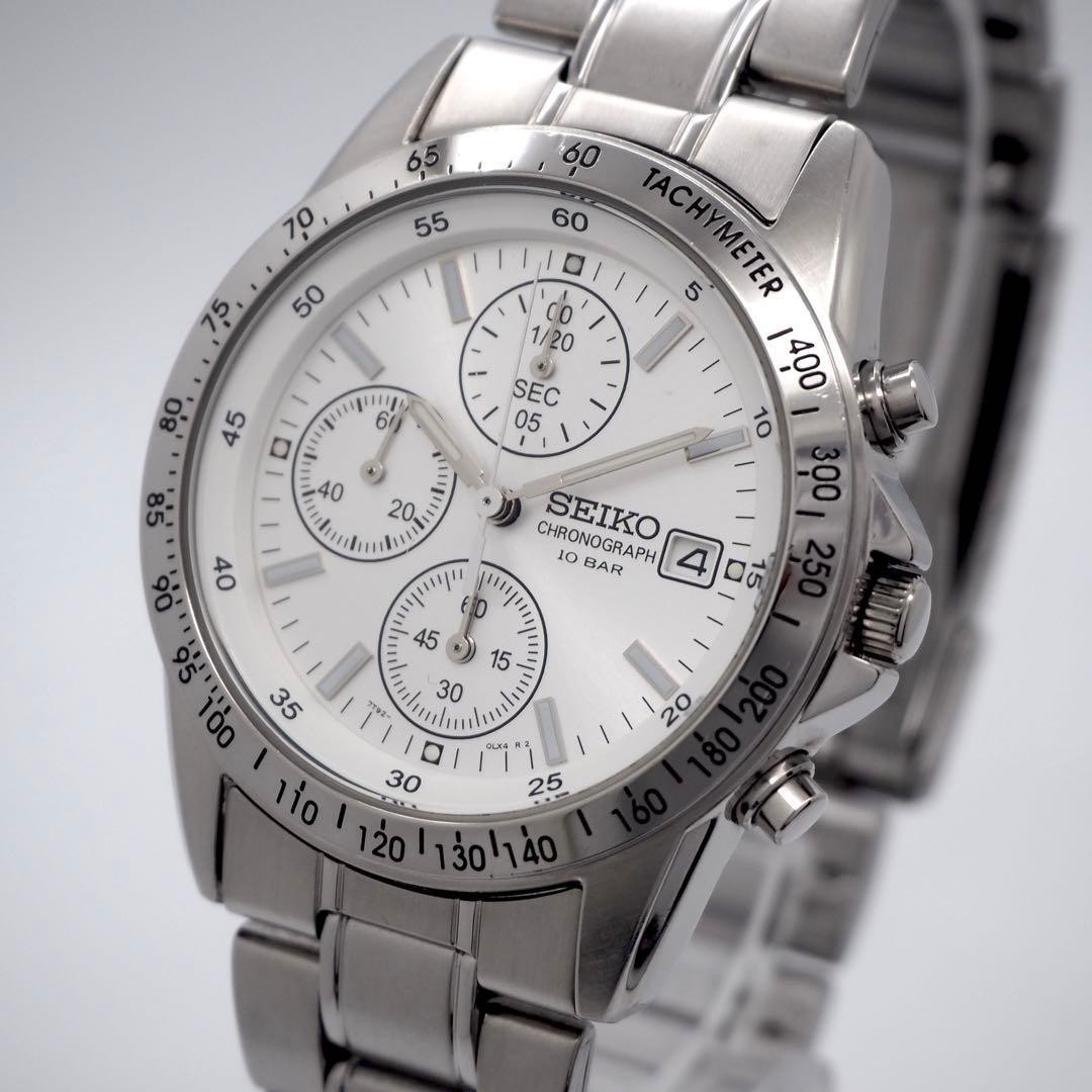 608 Working SEIKO Men’s Chronograph Date Silver White