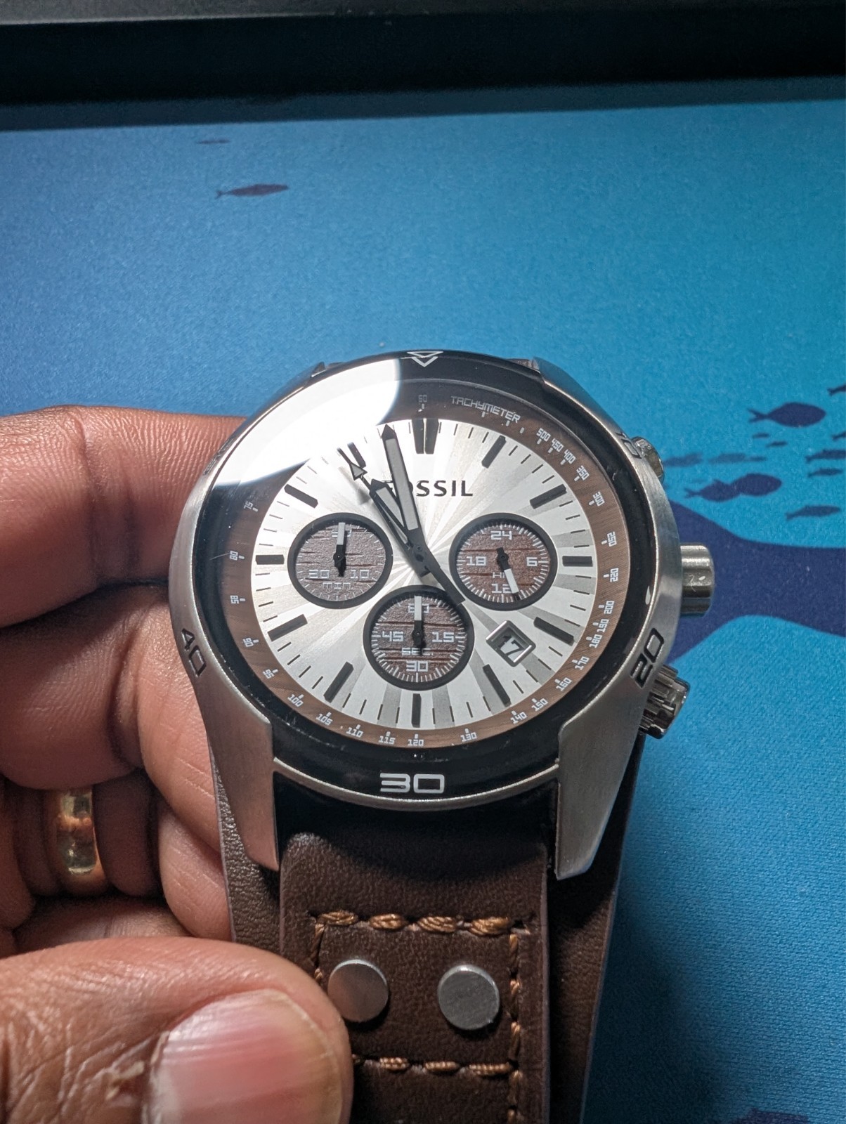 Fossil Coachman Silver Dial Brown Leather Band Men’s Watch (CH2565)