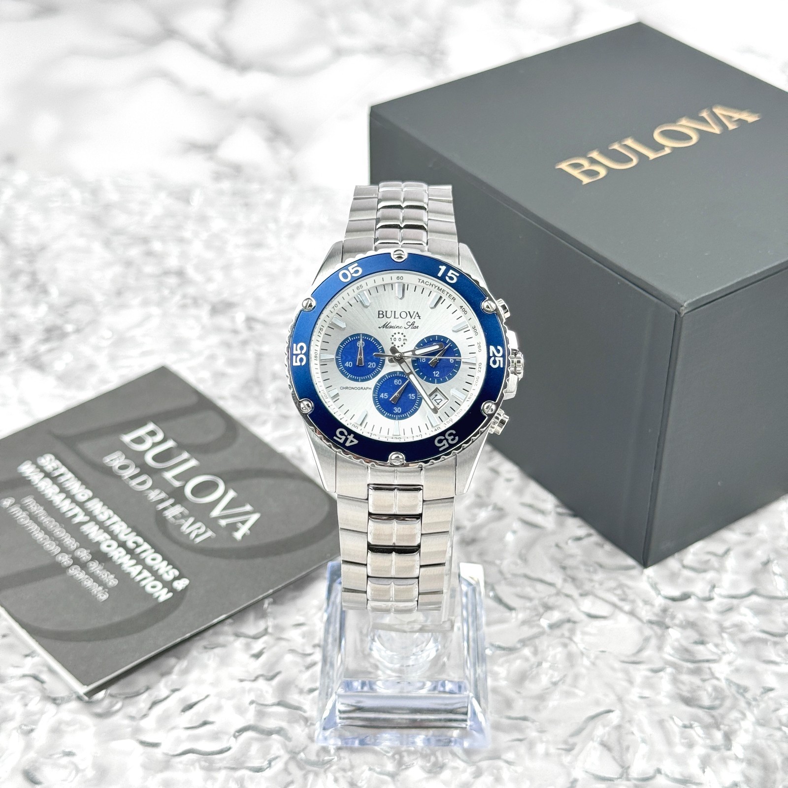 Bulova Marine Star Silver White Dial Stainless Steel Quartz Men’s Watch 98B423